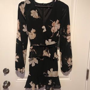 BLACK FLORAL PRINT LONG SLEEVE DRESS